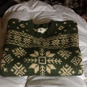 J. Crew Forest Green and Cream Knit Sweater